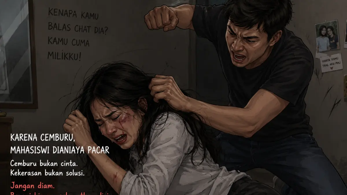 Ilustrasi peristiwa dugaan penganiayaan yang terjadi di kawasan Sidakarya, Denpasar Selatan. Korbannya mahasiswi. (Ai) 