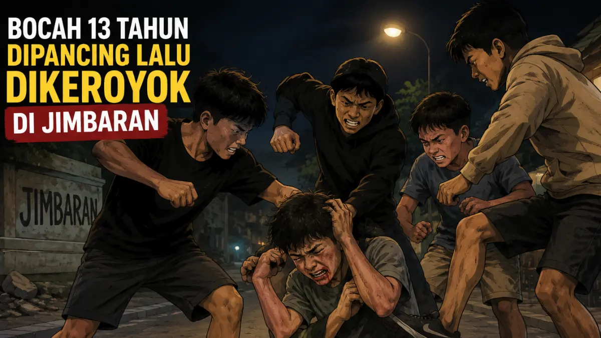 Ilustrasi peristiwa pengeroyokan yang menimpa seorang pelajar berusia 13 tahun di kawasan Jimbaran, Badung. (Ai) 