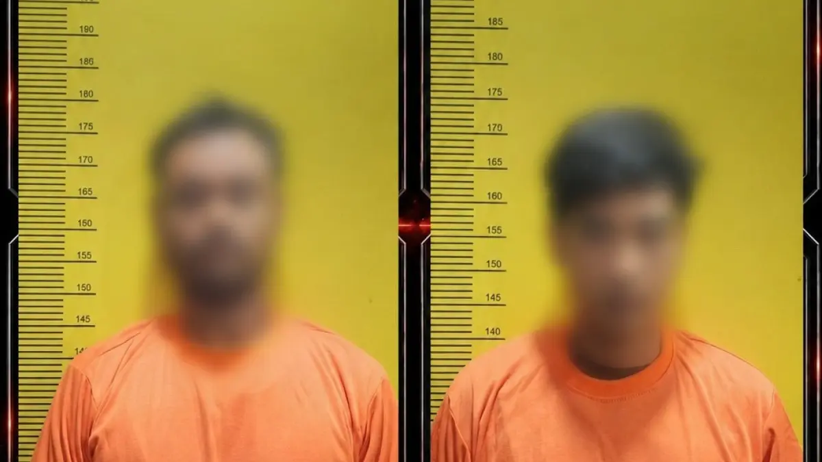 Kedua pelaku beserta barang bukti yang diamankan oleh petugas Polsek Denpasar Barat. (Istimewa) 