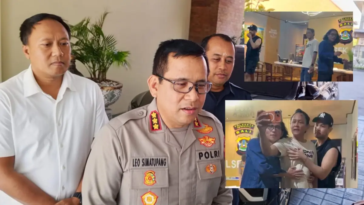 Oknum yang mengaku wartawan terlihat merekam Kapolresta Denpasar beserta jajaran saat berada di lingkungan Polsek Kuta. (Istimewa) 