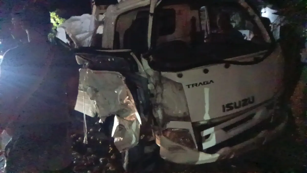 Mobil pikap yang bertabrakan dengan mobil APV di ruas jalan nasional Denpasar–Gilimanuk.(Istimewa) 