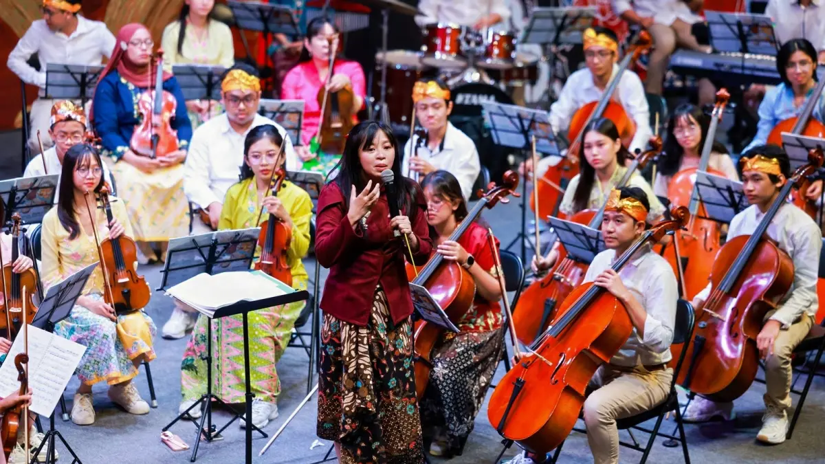 Suasana konser orkestra yang dibawakan oleh Trinity Youth Symphony Orchestra (TRUST) di Century Theatre, Jumat (24/7) lalu.(FOTO&nbsp;KBRI BEIJING)