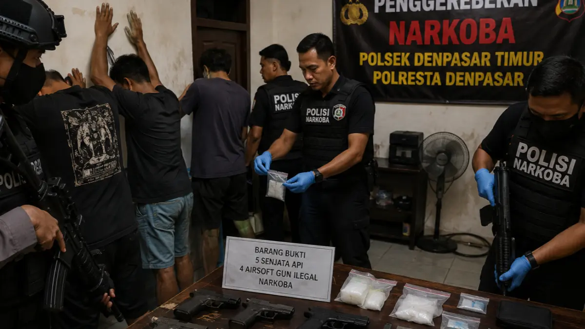 Satres Narkoba Polresta Denpasar mengamankan tersangka beserta barang bukti di kawasan Jalan Kasuari, Denpasar Timur, Sabtu (1/8) kemarin. (Ai)