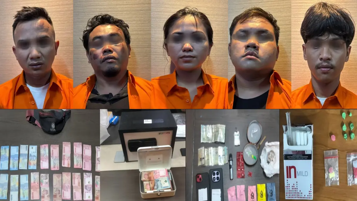 Lima tersangka dan barang bukti diamankan Direktorat Tindak Pidana Narkoba (Dittipidnarkoba) Bareskrim Polri.(Istimewa)