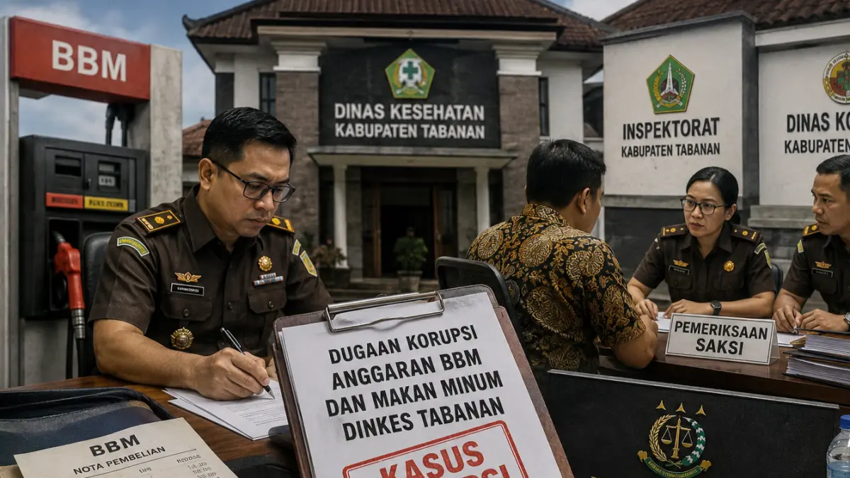 Kejari Tabanan memeriksa sejumlah saksi terkait dugaan korupsi BBM, perjalanan fiktif hingga makan minum di Dinas Kesehatan Tabanan.(Ai)