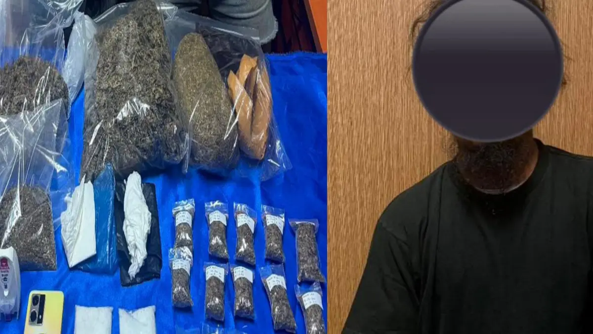 Petugas Ditresnarkoba Polda Bali menunjukkan ganja dan sabu yang disita dari kamar kos di kawasan Jimbaran, Badung.(Istimewa)