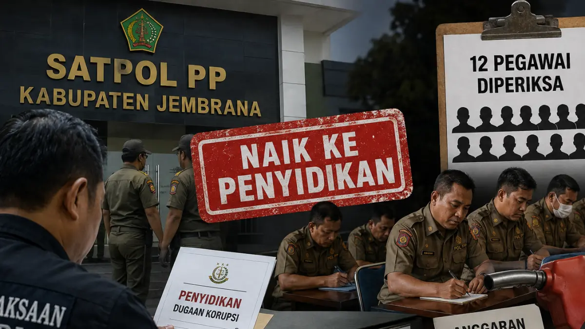 Kasus dugaan Korupsi Satpol PP Jembrana naik ke penyidikan. Sebanyak 12 pegawai diperiksa. Anggaran BBM hingga gaji PPPK disorot Kejaksaan Negeri. (Ai)
