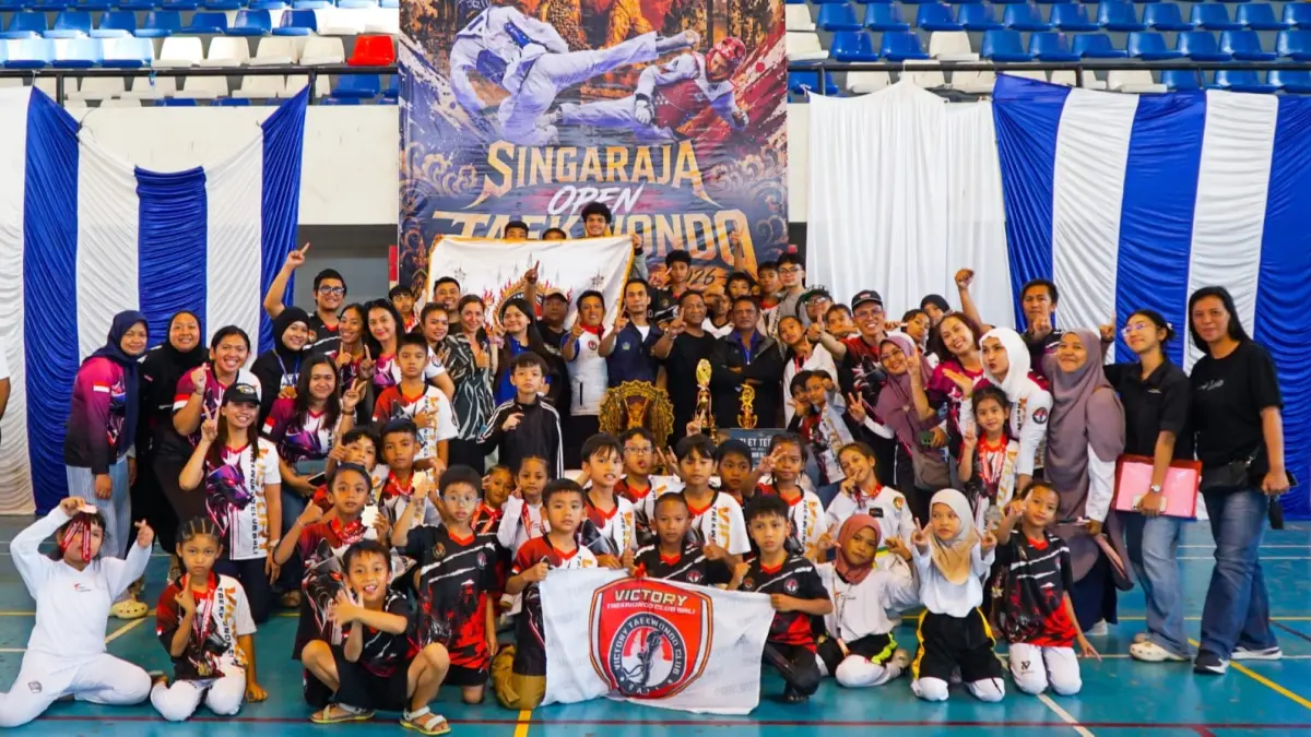 Victory Taekwondo Club Bali tampil gemilang di ajang Singaraja Open Taekwondo Championship 2026 yang berlangsung di GOR FOK Undiksha, 12–13 September 2026.(Istimewa)
