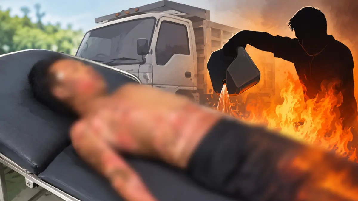 Sopir truk bernama I Gede Slamet, 20, asal Banjar Susut, Desa Muncan, Kecamatan Selat, Karangasem, dibakar oleh majikannya sendiri, Jumat (18/9) siang.(Ai)