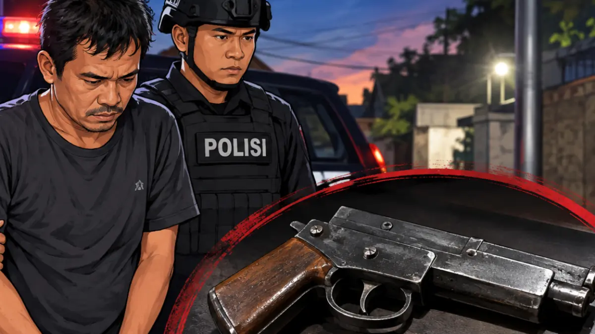 Senjata api rakitan ilegal lengkap dengan tiga butir peluru yang diamankan dari tersangka I Ketut WD (42) di Denpasar Barat.(Ai)