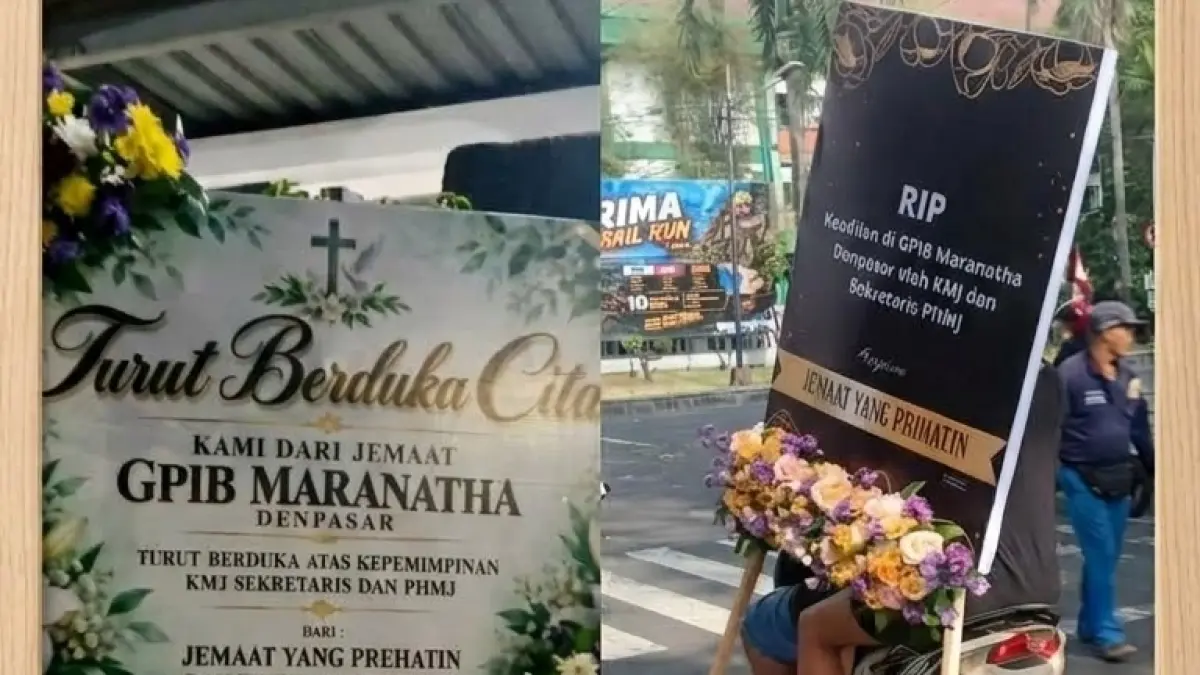 Krans bunga yang dikirimi warga jemaat ke GPIB Maranatha Denpasar Bali di Jalan Surapati.(Istimewa)