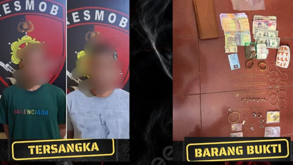 Polisi mengamankan dua terduga pelaku pencurian dengan pemberatan (curat) yang membobol rumah warga di Kampial Residence II, Benoa, Kuta Selatan. (IST)