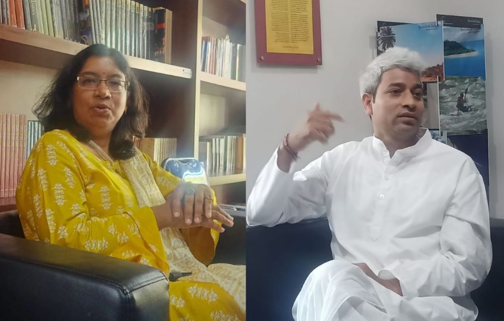 SAMBUT YOGA DAY: Konsul Jenderal India di Bali Neeharika Singh (kiri) dan Direktur Pusat Kebudayaan Swami Vivekananda Bali, instruktur Yoga India Otentik, Shri Naveen Meghwal