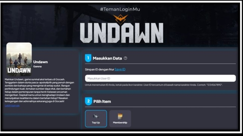 SIMPEL: Untuk top up Undawn bisa melalui Gocash.id. (gocash)