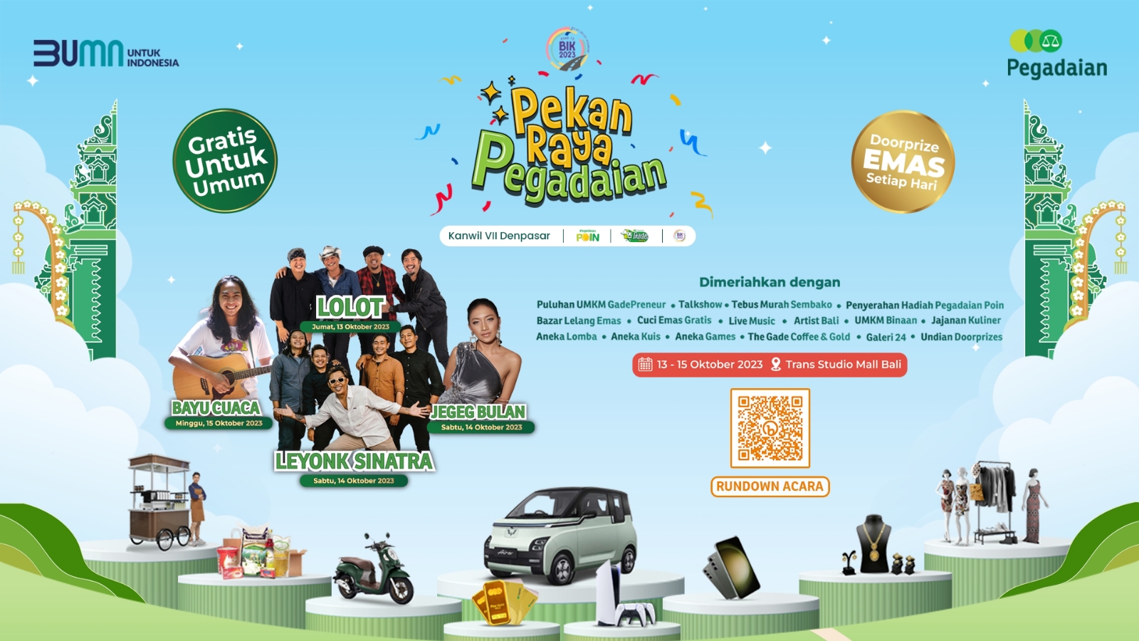 APRESIASI NASABAH: Pekan Raya Pegadaian diadakan serentak di 12 titik seluruh Indonesia pada 13 &ndash; 15 Oktober 2023. (Pegadaian)