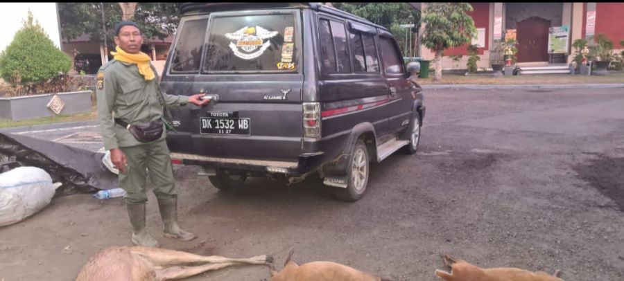 PETUNJUK AWAL: Barang bukti mobil yang digunakan mengangkut hasil buruan dari kawasan TNBB berhasil diamankan. Sayang pelaku kabur.