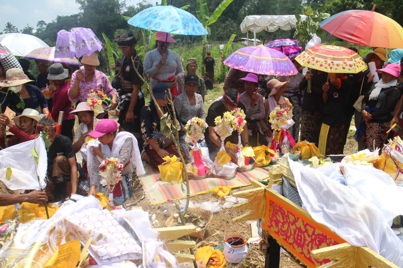 BERLANGSUNG KHIDMAT : Suasana ngaben massal warga Desa Adat Munduk Andong, Desa Bangli, Kecamatan, Baturiti, Tabanan.(juliadi/radarbali)