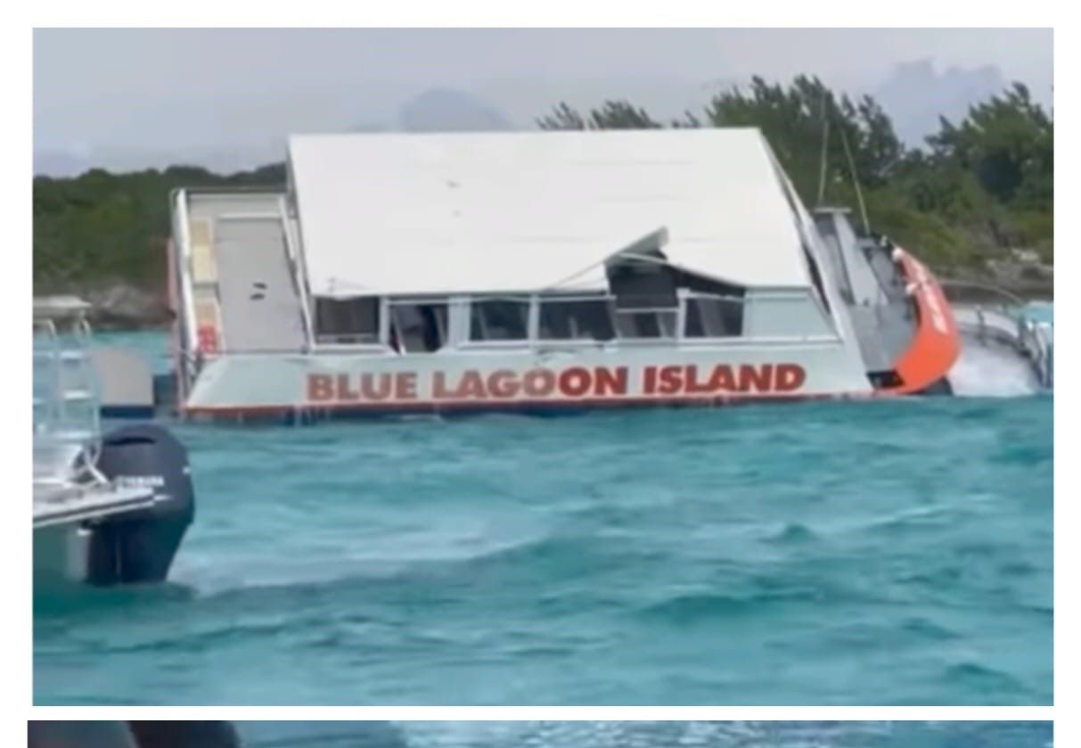 HOAKS: Screen shot potongan video kapal Blue Lagoon yang tenggelam dan diberi caption: Lembongan ternyata di bahamas Amerika.