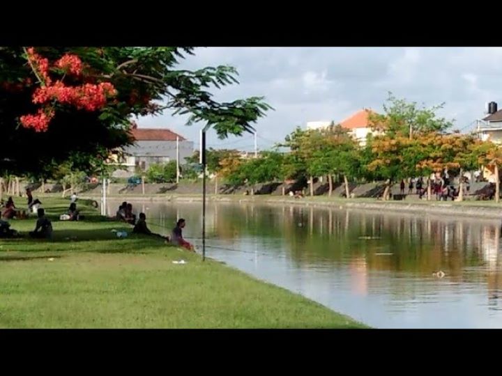 PESONA SUASANA: Bunga Flamboyan di Taman Pancing Pemogan Denpasar bernuansa serasa berada di negeri Sakura Jepang
