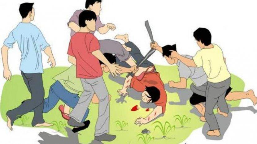GEGARA KURSI: Ilustrasi pengeroyokan kelompok remaja yang menghajar Kadek hingga babak belur di Warung Wow Gatsu Barat Denpasar