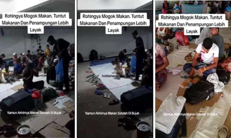 BERULAH MOGOK MAKAN : Pengungsi Rohingya di Kota Baru, Kecamatan Kuta Alam, Banda Aceh.(sumber: sumber : akun Tiktok @hotlisimanjuntak02)
