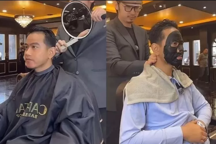 Cawapres nomor urut 2 Gibran Rakabuming Raka saat potong rambut sambil maskeran live toiktok di kawasan Jakarta Selatan, Minggu 7 Januari 2024.