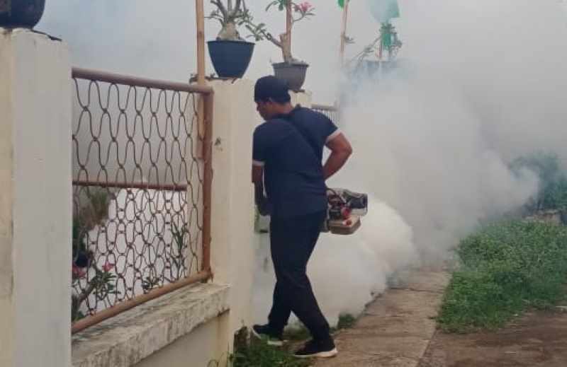 LANGSUNG FOGGING : Fogging di daerah yang berkasus DBD di Jembrana. (Diskes Jembrana)