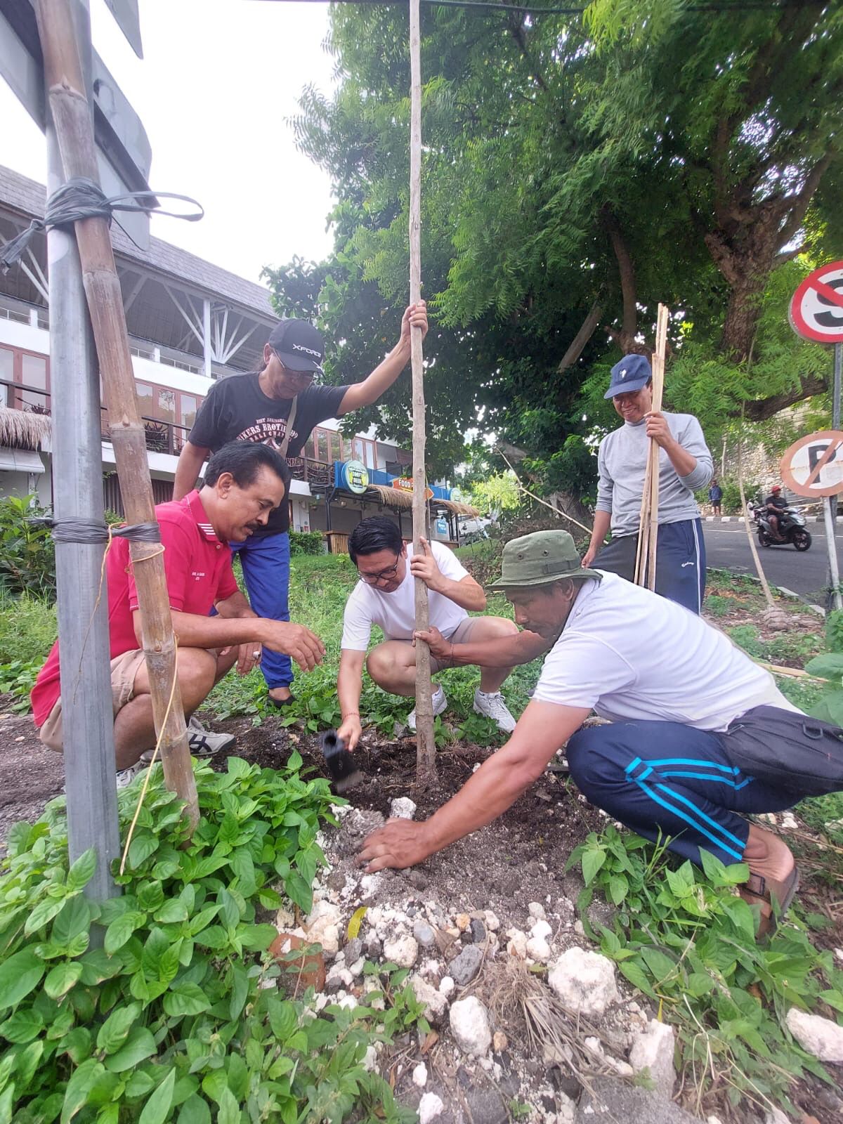 Sekda Badung I Wayan Adi Arnawa saat hadir dalam acara penanaman 1000 pohon tabebuya di sepanjang Jalan Labuan Sait, Desa Pecatu, Kecamatan Kuta Selatan, Minggu (21/1).