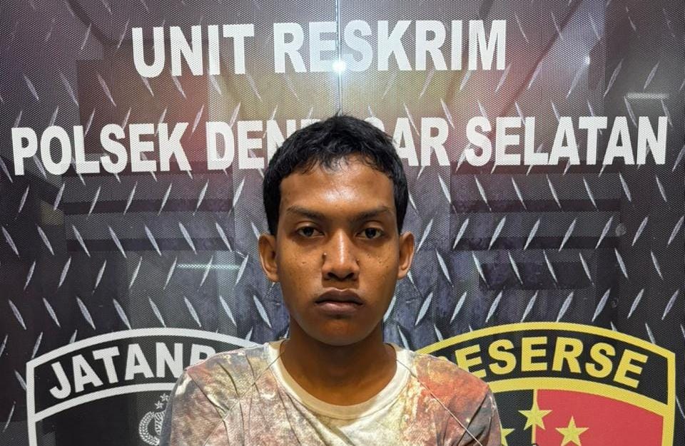 TEGUR SUARA MUSIK: Pelaku penusukan Ahmad Miftah, 24, diamankan Polsek Denpasar Selatan