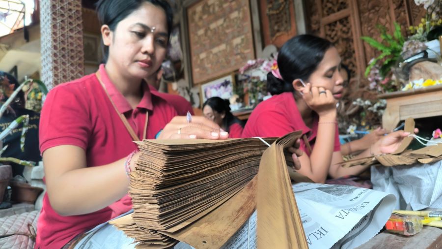 ILMU PENGETAHUAN: Lipatan ratusan lontar di Griya Satria Denpasar sedang dibaca oleh ahli bahasa