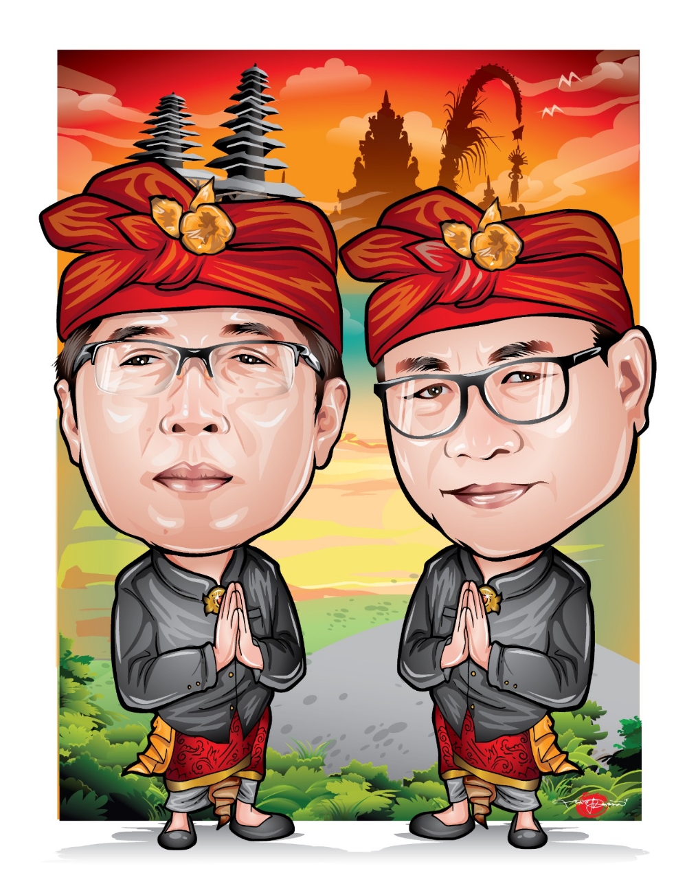 Bupati Giri Prasta dan Wabup I Ketut Suiasa. (Karikatur: GT Dewantara untuk Radar Bali)