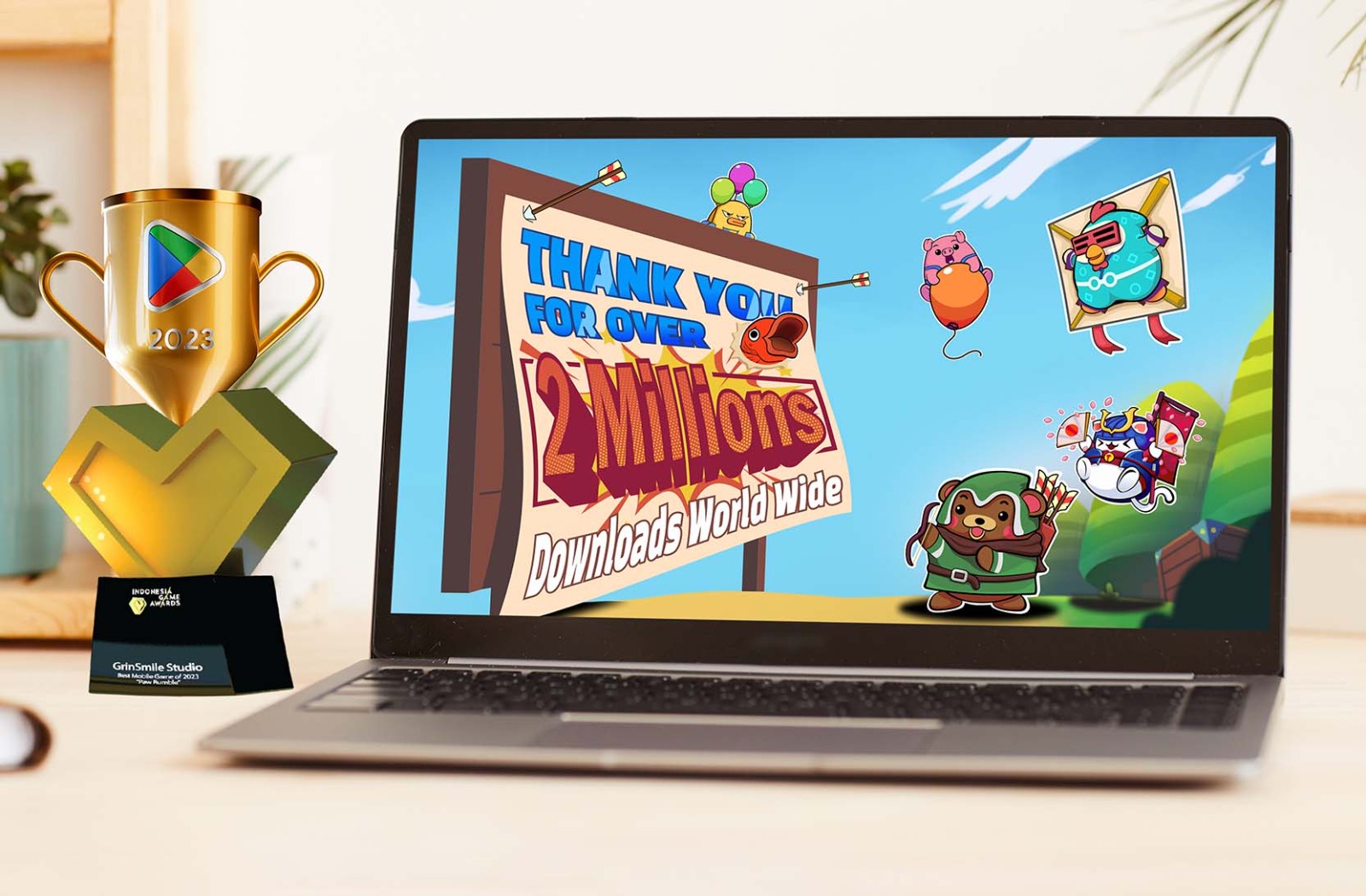 PRESTASI: Gim Paw Rumble karya anak bangsa yang populer di India dan Pakistan ini udah mencapai 2 juta download.