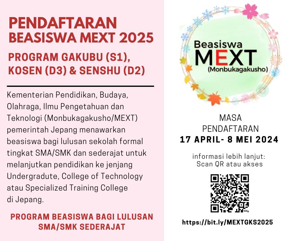 BEASISWA KE JEPANG: Flayer mekanisme pendaftaran beasiswa pendidikan ke Jepang yang dirilis secara resmi, 17 April 2024.