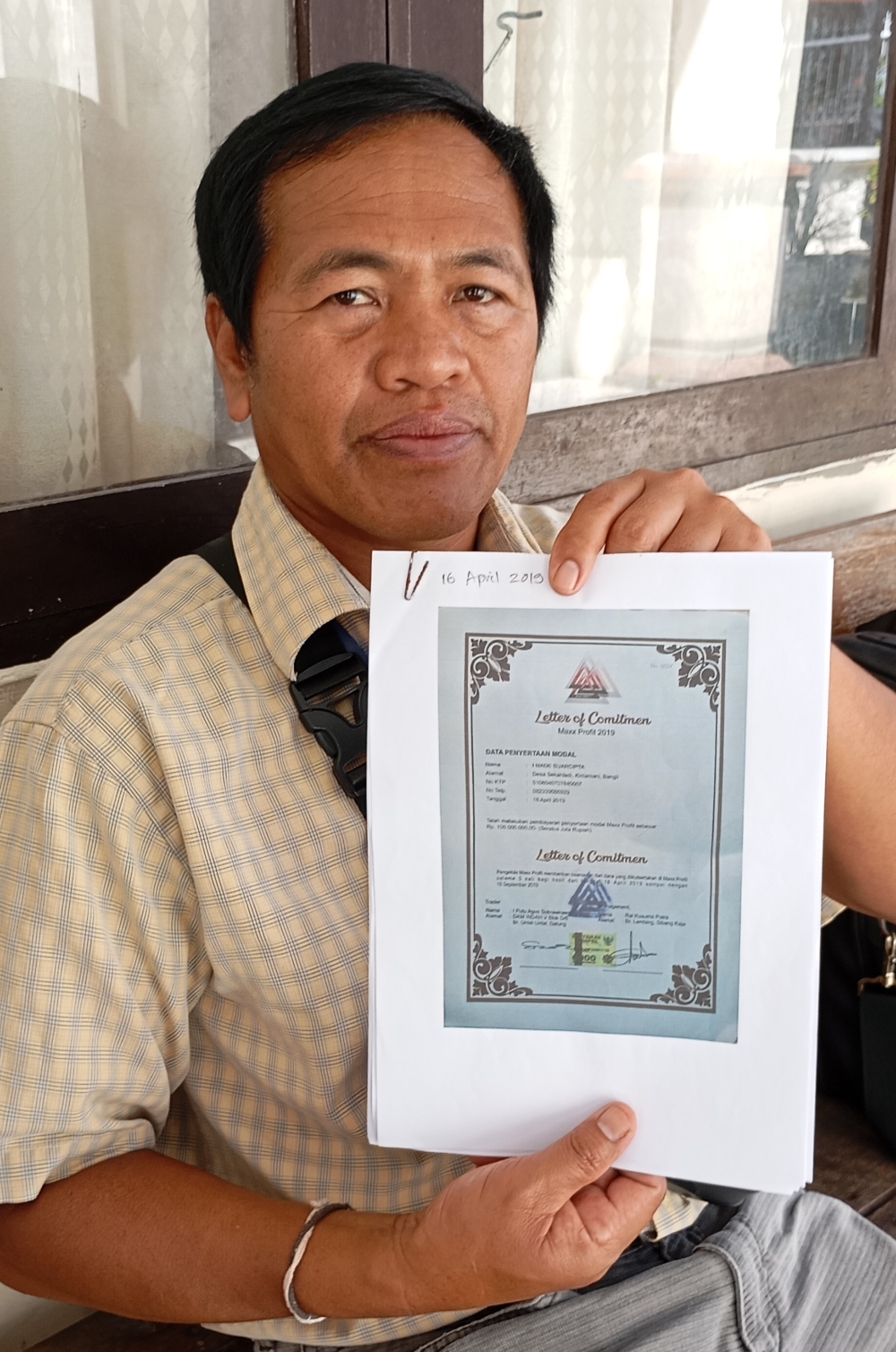 KORBAN MAXX PROFIT: I Made Suarcipna di PN Denpasar, Kamis (2/5/2024). (Rosihan Anwar/Radar Bali)