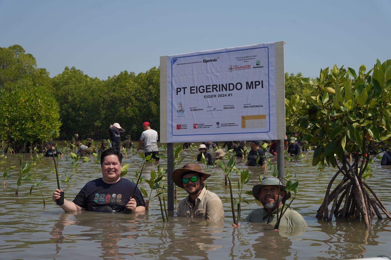 PENAHAN ABRASO: Tim EIGER saat di lokasi penanaman Mangrove di pesisir utara Subang Jawa Barat (8/5/2024).