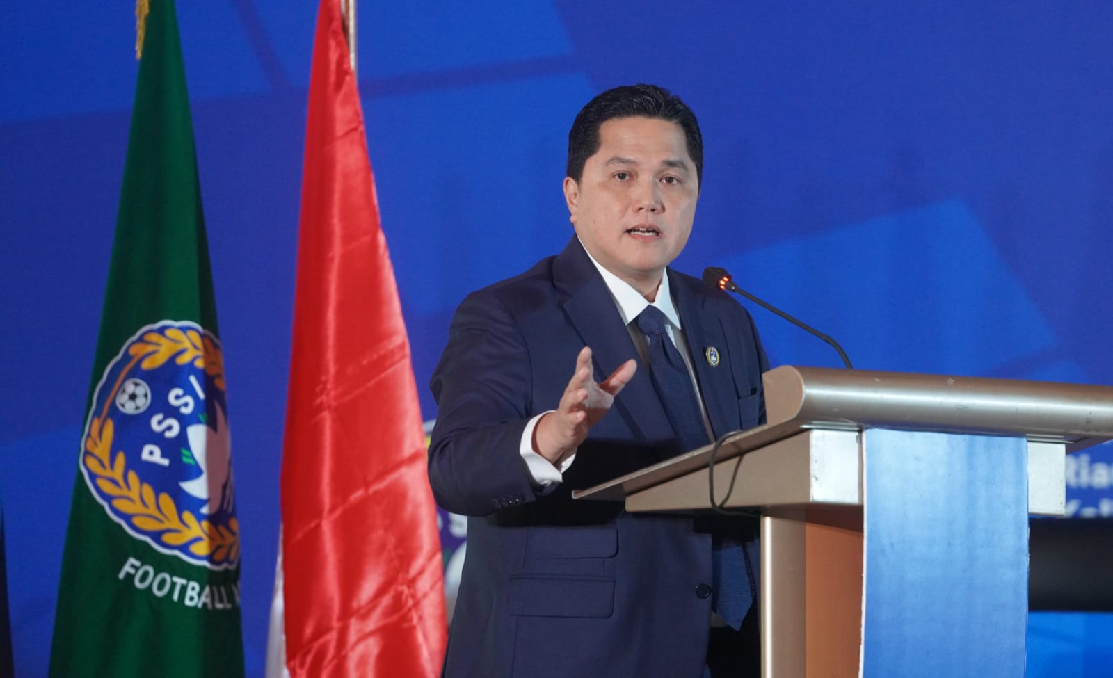 TRANSFORMASI: Ketum PSSI Erick Thohir saat membuka Kongres Biasa PSSI 2024 di Hotel Shangri-La, Jakarta Pusat, Senin (10/6/2024)