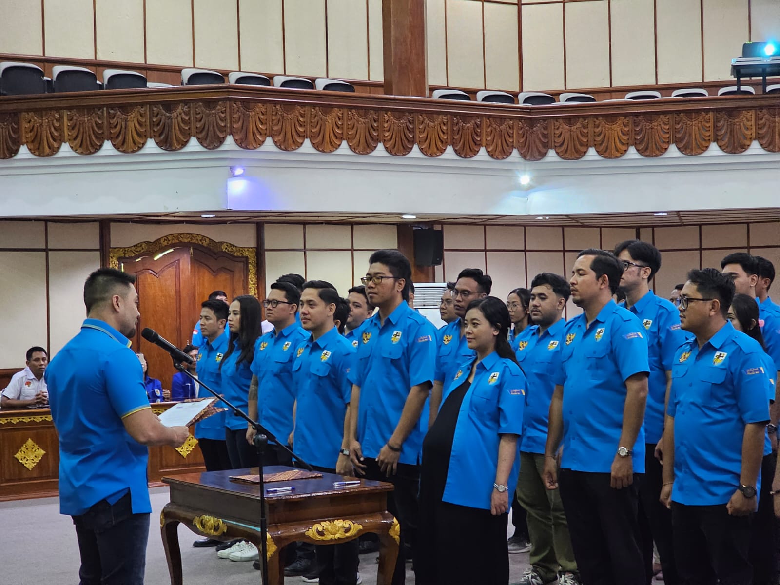 RESMI: Ketua DPP KNPI Ryano Pandjaitan melantik kepengurusan DPD KNPI Bali periode 2024-2027 yang dinakhodai Anak Agung Gede Utama Indra Prayoga di Wiswa Sabha Utama (WSU) Kantor Gubernur Bali