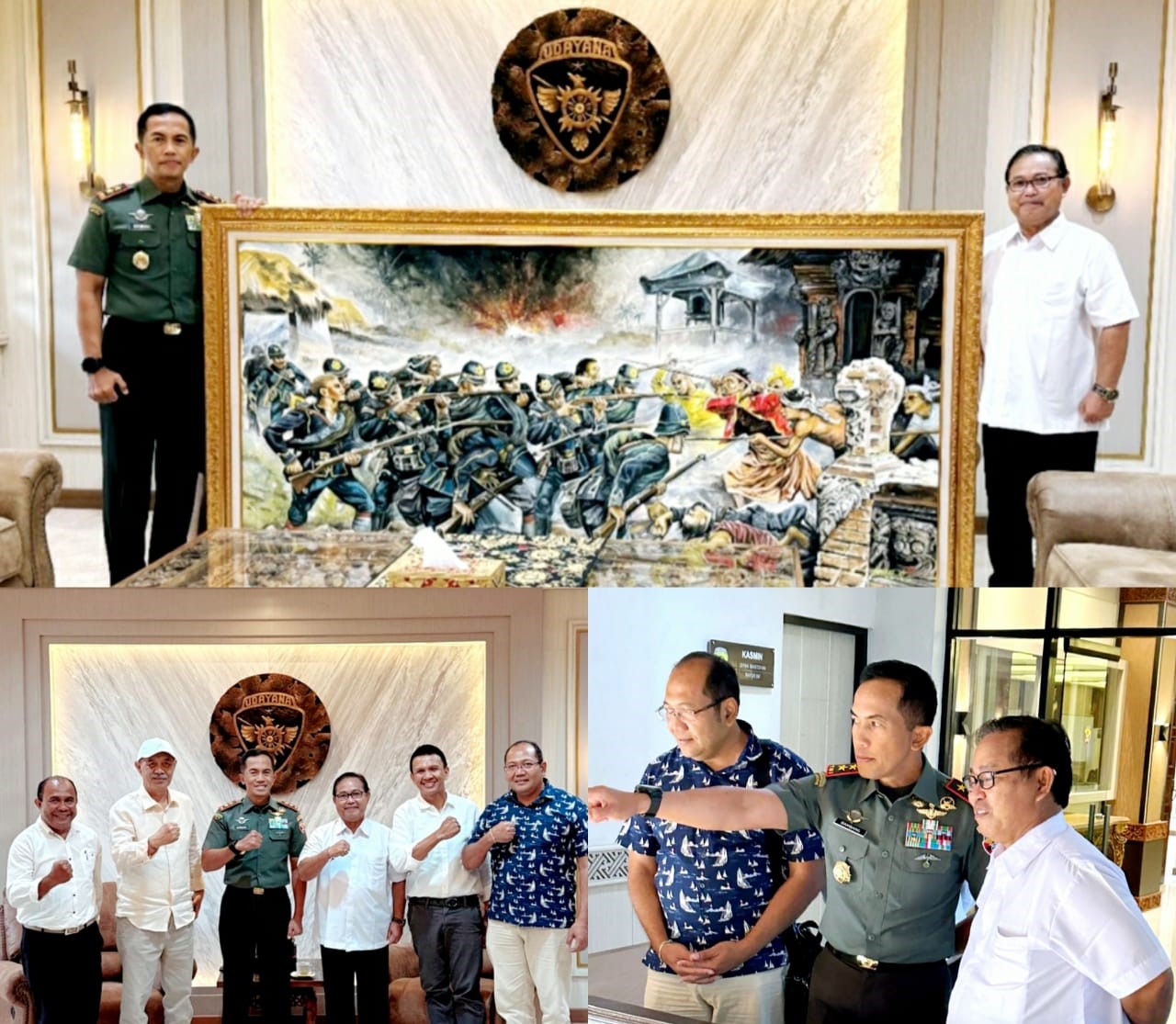 Penyerahan lukisan bertema, PUPUTAN MARGARANA ukuran  2.5 mtr x 1.25 mtr ) Kepada Pangdam Udayana Bapak Jenderal Bambang Trisnohadi oleh Dokter Bagus Darmayasa, Senin  5 Agustus 2024.
