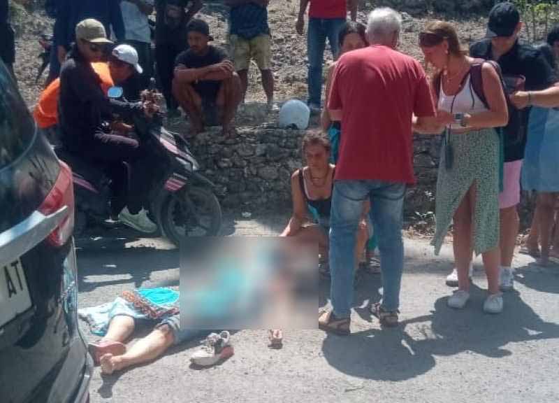 TAK TERTOLONG JIWANYA : Wisatawan asal Jerman, Stefanie Maria Jockle ini meninggal gegara kecelakaan di di Jalan Raya Pejukutan, Desa Pejukutan, Nusa Penida.(Foto: Humas Polres Klungkung)