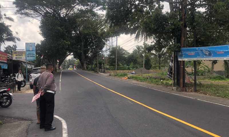 PERIKSA LOKASI KEJADIAN : Satlantas Polres Tabanan yang melakukan olah TKP di Jalan Denpasar-Singaraja masuk Banjar Dinas Kukub, Desa Perean Tengah, Baturiti, Tabanan. (Istimewa)