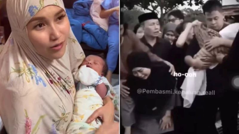 MASIH TANDA TANYA: Ayu Tingting menggendong ponakannya yang baru melahirkan
