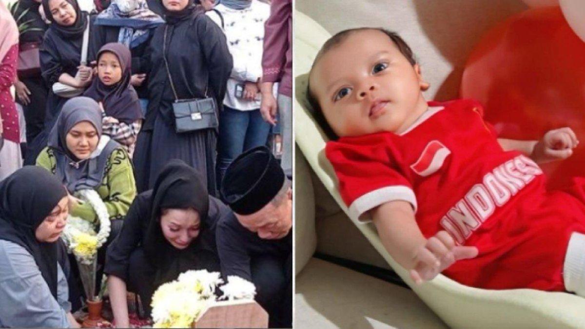 DEHIDRASI: Zoltan saat lucu-lucinya semasa hidup (kanan) dan prosesi pemakaman sang ponakan pedangdut Ayu ting-ting