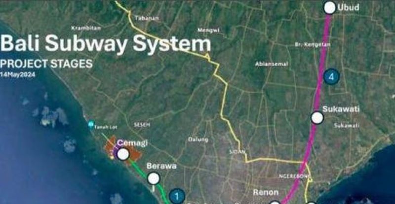 DIRAGUKAN: Peta jalur jalan bawah tanah atau MRT yang dirancang perdana adalah Canggu ke Bandara Ngurah Rai