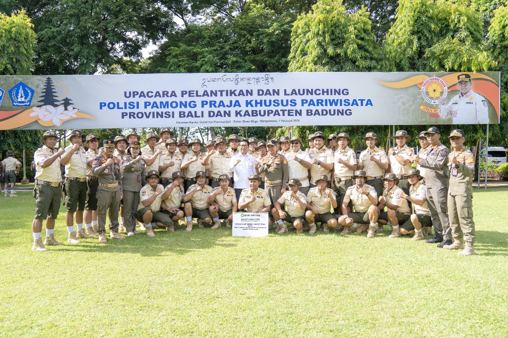 PARIWISATA: Pelantikan dan Launching Polisi Pamong Praja khusus Pariwisata Provinsi Bali dan Kabupaten Badung di halaman Kantor Gubernur Bali, Rabu, 7 Februari 2024.