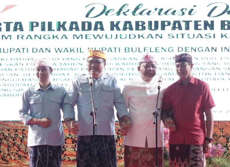 WAJIB CIPTAKAN SUASANA DAMAI: Kedua paslon yang berkontestasi di Pilkada Buleleng 2024 diajak berdamai sekaligus menjaga perdamaian.[francelino/radar bali]
