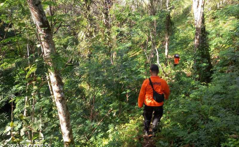 MASIH TERUS DICARI : Petugas SAR gabungan saat melakukan pencarian lansia yang dinyatakan hilang saat mencari pakan ternak di kawasan Desa Besakih, Karangasem. (istimewa)
