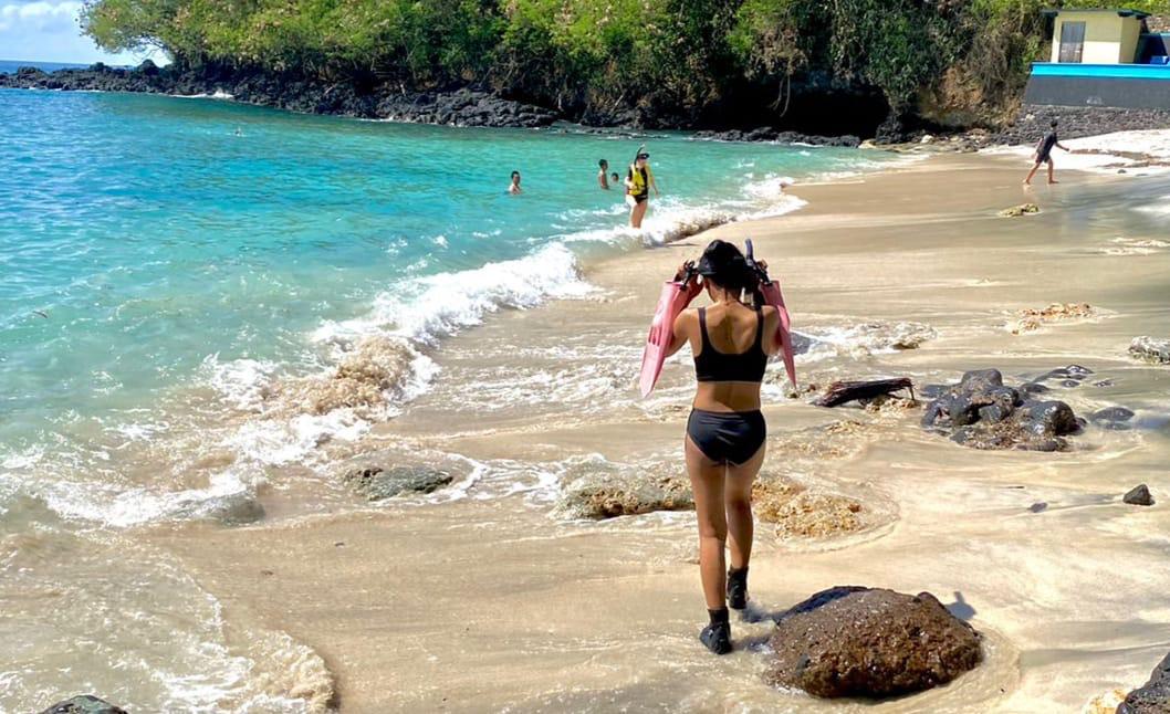 PANTAI BLUE LAGOON: Suasana Pantai Blue Lagoon berlokasi Desa Padangbai, Kecamatan Manggis menjadi salah satu spot diving dan snorkeling terbaik di Karangasem.