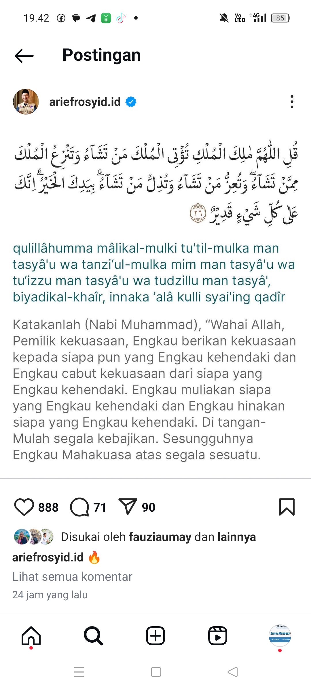 Unggahan Arief Rosyid komandan TKN Fanta Prabowo Gibran