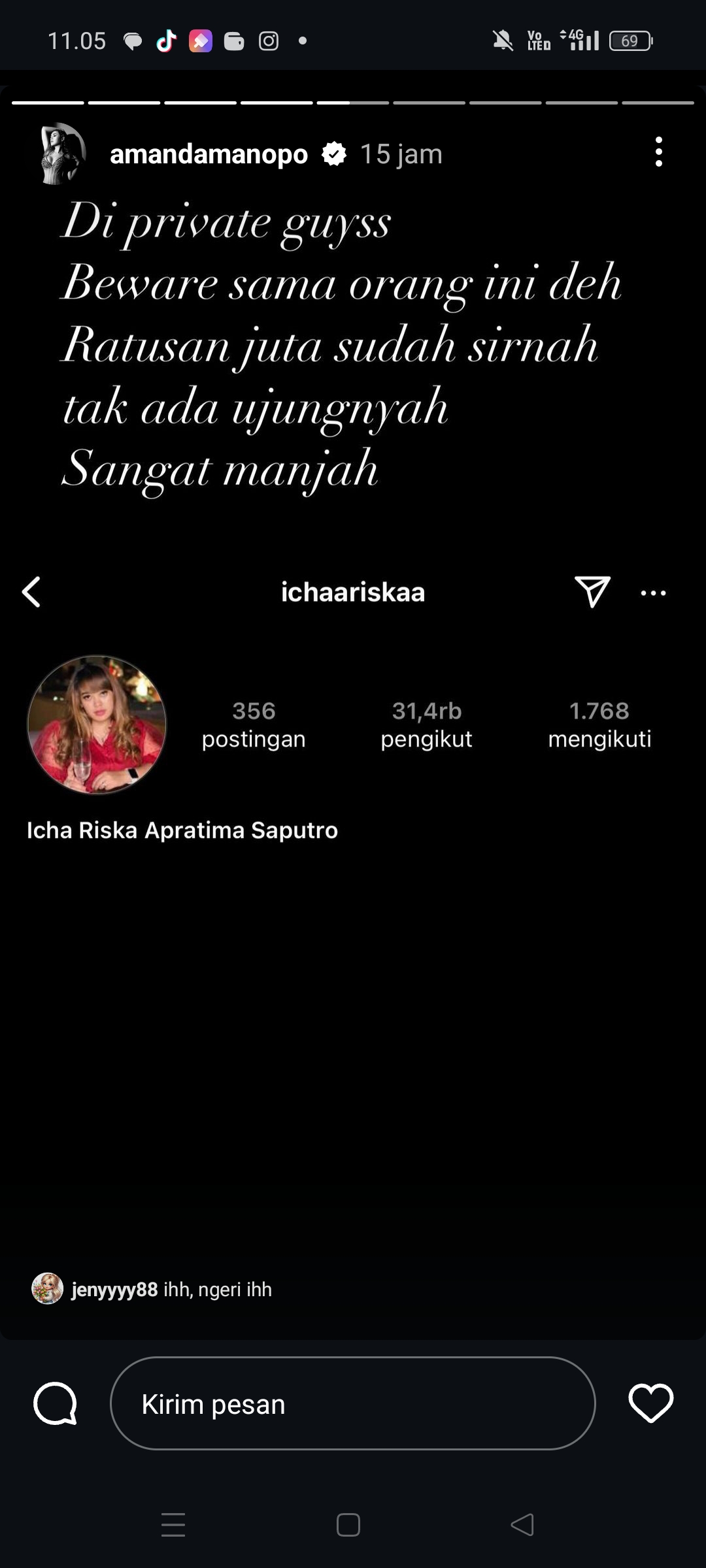 Story Amanda Manopo tentang penipu terhadap dirinya