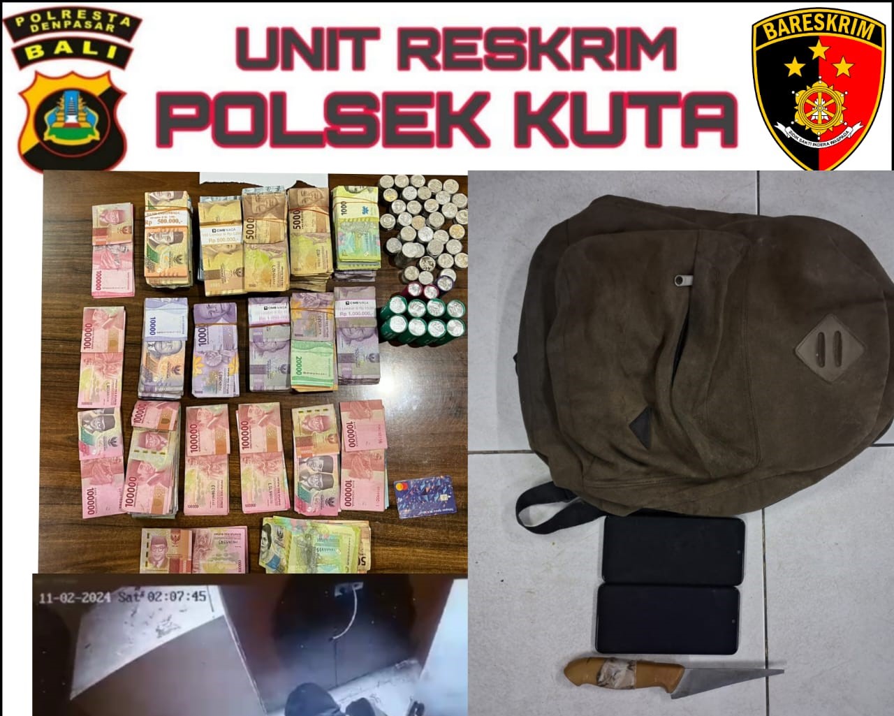 NEKAT: Barang bukti uang puluhan juta yang dibobol tersangka Rifky Wibowo di Brankas Stadium Cafe